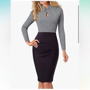 Elegant Gray and Black Long Sleeve Dress